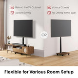 AOKCOS Rolling TV Stand for 43 50 55 60 65 70 75 Inch TVs, Portable Mobile TV Stand on Wheels, 10-Level Height Adjustable TV Cart with Swivel & Tilt Mount for Bedroom/Living Room/Office/Corner