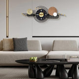 AXAORIRA 38x15 Inches Wall Clock Silent Non-Ticking Battery Operated, Modern Large Decorative Analog Clocks for Living Room, Bedroom, Office - Abstract Art Home Decor, Easy to Read