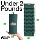 GORILLA GRIP Slip-Resistant Inflatable Sleeping Pad, Puncture Resistant Lightweight Camping Mattress, Foot Pump, Air Mats for Travel Backpacking, Inflating Bed Camp Sleep Pads for Tent, Hunter Green