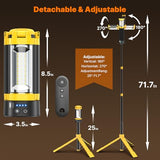 OGERY Camping Lights with Remote, 18000mAh Rechargeable Camping Lantern & LED Work Light, Detachable Tripod Stand up to 6.7 ft, 3 Lamp Heads for Camping Essentials & Emergency, Yellow