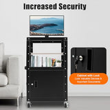 Steel AV Cart with Keyboard Tary and Locking Cabinet Rolling Small Office Laptop Table with Power Socket