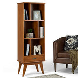 SIMPLIHOME Draper 64" Tall Solid Wood 5-Shelf Bookcase in Teak Brown