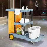 Commercial Traditional Cleaning Janitorial 3-Shelf Cart, 500 Lbs Capacity Housekeeping Cart,