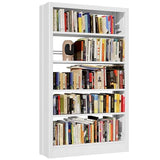 71" Metal Book Shelf,5 Tier Bookshelf with Adjustable Shelves,White Bookshleves and Bookcases