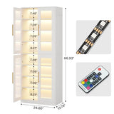 Tribesigns Tall Shoe Storage Cabinet with Acrylic Doors and LED Lights, 8-Tier Shoe Organizer Rack with Adjustable Shelves and Hanging Hooks for Narrow Closet, Hallway, Living Room, White (Set of 2)