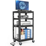 AV Cart on Wheels, 3-Shelf Metal Presentation Utility Cart with Keyboard Tray and Power 16.4ft Extra-Long Cord