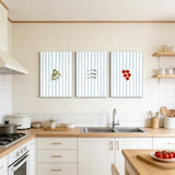 3Pcs Coastal Kitchen Wall Art Blue Striped Sardines Olives Tomatoes Wall Decor Pictures Summer Mediterranean Food Posters Prints for Dining Room Beach House Decoration 16x24in
