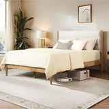 KISLOT Wood Bed Frame with Upholstered Headboard, Cream, Queen