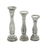 Deco 79 Wooden Decorative Candle Holder Distressed Turned Candle Stand, Set of 3 Candlestick Holder 15", 13", 11"H, Gray