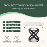 POVISON 51" Modern Dining Table, Glossy White Round Dining Table for 6