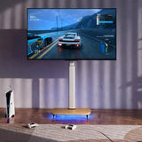 AOKCOS Rolling TV Stand with LED Lights for 43-75 Inch TV, 8-Height Adjustable Mobile TV Stand with 12° Tilt, Wooden Base Floor TV Mounts, Max Load 110lbs, VESA 100x100mm to 600x400mm, White