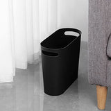 rejomiik Small Trash Can, 3.5 Gallon Slim Garbage Can Plastic Waste Basket with Handles Container Bin, Black