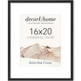 decorUhome Solid Oak Wood 16x20 Picture Frame, Display Pictures 11x14 with Mat or 16x20 without Mat, Wall Hanging Poster Frame, Black, 1 Pack