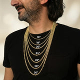 14K Solid Gold - Men's Rope Chain Necklace