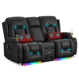 URRED Power Loveseat Recliner Sofa with Massage and Heat，Black
