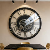 AMAATE Steampunk Wall Clock with Moving Gears, Kinetic Mechanical Industrial Design, Retro Distressed Iron Finish, Dynamic Art for Living Room and Bar Decor, 24 Inch