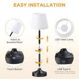 2 Pack Cordless Table Lamp, Battery Operated Lamp with 3 Color Temps and Stepless Dimming