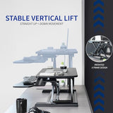 Height Adjustable Sit to Stand Riser, Dual Monitor and Laptop Workstation with Wide Keyboard Tray