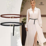 TRIWORKS 2 Pack Women's Leather Braided Skinny Belts Woven Thin Waist Belts for Jeans Pants Dresses