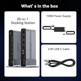 DisplayLink Docking Station 4 Monitors, 20-in-1 Quad 4K@60Hz HDMI Display with 150W Power Supply for Thunderbolt 5/4/3, USB-C Windows