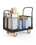 Platform Truck Cart with Cage, 6-in-1 Multi-Purpose Flatbed Cart