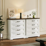 AODK White Farmhouse 4 Drawer Dresser for Bedroom, 39" Tall Engineered Wooden Chest of Drawers with Metal Handle, Modern Storage Cabinet and Organizers for Closet, Living Room, Entryway, Walnut Top