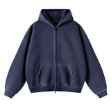 Talakeno Mens Womens Fleece Hoodies Sweatshirt Double Zip Up Oversized Acid Wash Hoodies Winter Vintage Cotton Sweatshirt(Navy-Blue,S)