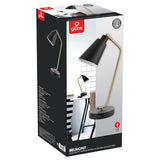 GLOBE Electric 52095 Belmont 17" Desk Lamp, Matte Black, Antique Brass Accents, Fast Charging USB Port, Rocker On/Off Switch
