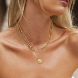 YOIHUR Layered Gold Necklaces for Women, 14K Gold Plated Beading Figaro Necklace Trendy Layering Circle Pendant Necklace Set Jewelry for Women