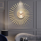 PSYCHE GOD 24 Inch Gold Starburst Wall Clock, Silent Non-Ticking Battery Operated Metal Wall Clock, Mid Century Modern Art Decor Large Wall Clock for Living Room Bedroom Office
