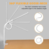 Voncerus LED Desk Lamp with Clamp, Eye-Caring Clip on Lights for Home Office, 3 Modes 10 Brightness, Long Flexible Goose-Neck, White