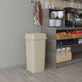 23 Gallon Beige Square Commercial Trash | Garbage Can with Lid - Office, Outdoor, Restaurant, School, Kitchen