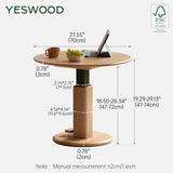 Solid Oak Lift Top Coffee Table, 27.56’’ Wood Round Small Side Table for 2