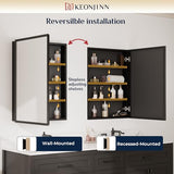 Keonjinn Large Medicine Cabinet Mirror 48 x 32, Black Beveled Frame, 3 Door