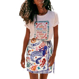 Talakeno Womens Summer Floral Wrap Short Skirt Tie Side High Waist A Line Beach Vacation Boho Mini Skirt(Navy-Blue,M)