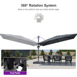 PURPLE LEAF 11.5' X 8.2' Tilting Patio Umbrella with Base Outdoor Cantilever Swivel Rectangle Umbrella Aluminum Offset Umbrella, Light Grey