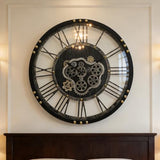 AMAATE Steampunk Wall Clock with Moving Gears, Kinetic Mechanical Industrial Design, Retro Distressed Iron Finish, Dynamic Art for Living Room and Bar Decor, 24 Inch