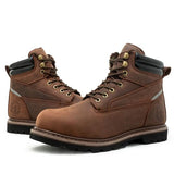 TOUGHSTEPS Steel Toe Work Boots for Men Non Slip Comfortable 6" Leather Rubber Safety Industrial & Construction Workboots 11.5 Brown