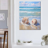 daktenn Beach Picture Decor Ocean Painting Canvas Wall Art Prints of Seashell on Sandy Seaside Coastal Seashell Conch Wall Art for Living Room Wall Decor Bathroom Wall Art 12"x16"