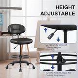 Misolant Drafting Chair Without Arms, Tall Office Chair with Footrest Ring for Standing Desk, Small Faux Leather Executive Office Chair, Black