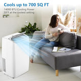 3-in-1 Portable Air Conditioner - 14,000 BTU for Rooms up to 750 Sq.Ft, Fan Mode, Convenient Remote Control, Easy to Move with Wheels, Complete Window Kit Included (White)