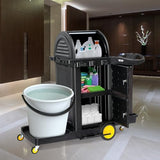 3-Shelf Commercial Cleaning Cart with Wheels, Housekeeping Caddy with Locker, Black, Great for Hotel, Stores, Schools