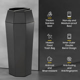 Commercial Heavy-Duty Trash Cans Outdoor Garbage Can with Lid Large Trash Cans with Inside Cabinet for Patio, Black Stainless Steel
