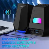 Computer Gaming Speakers for Desktop PC - 30W Powered Monitor Speakers with Bluetooth/AUX/Type-C Connections