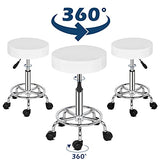 Round Bar Stool with Lines Rotation Counter Adjustable Height, Modern Bar Stools 360° Swivel PU Leather Armless Bar Chair for Kitchen Dining Living Bistro Spa, (White, Round)