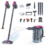 ScrubWiz 10-in-1 Steam Cleaner, Steam Mop with Detachable Handheld Steamer, 320ml Water Tank, 10s Fast Heating, Portable Steamer for Cleaning Floor, Tiles, Kitchen, Window, BBQ Grill, Car, Gray