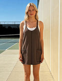 Tomosc Athletic Sleeveless Mini Dress for Women Summer Sundress Spaghetti Strap Short Tennis Dress with Pockets (34-Coffee-XS)