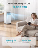 EUHOMY Portable Air Conditioners 12,000 BTU, 5-in-1 Portable AC Unit Up to 550 Sq.Ft. for Bedroom with Cool, Heat, Fan, Dehumidifier, Sleep, AC Units with LED Remote & 24H Timer, Installation Kits