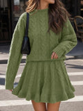 Tankaneo Womens 2 Piece Sweater Skirts Set Chunky Cable High Neck Long Sleeve Sweaters Ruffle Mini Skirt Lounge Set