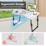 Lap Desk for Bed Adjustable Height, Foldable Bed Table with Storage Drawer, Tablet Slot & Cup Holder